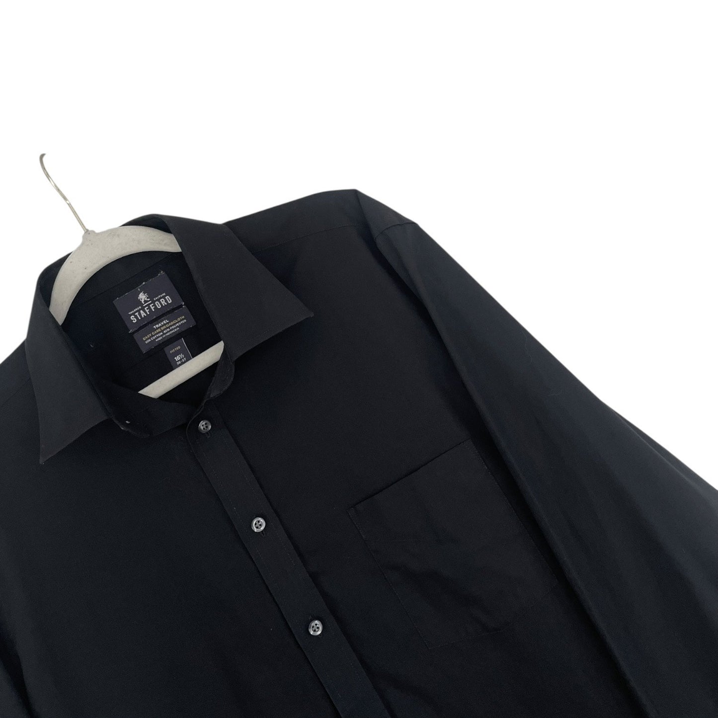 Stafford Mens Black Travel Button Down Long Sleeve Fitted Dress Shirt