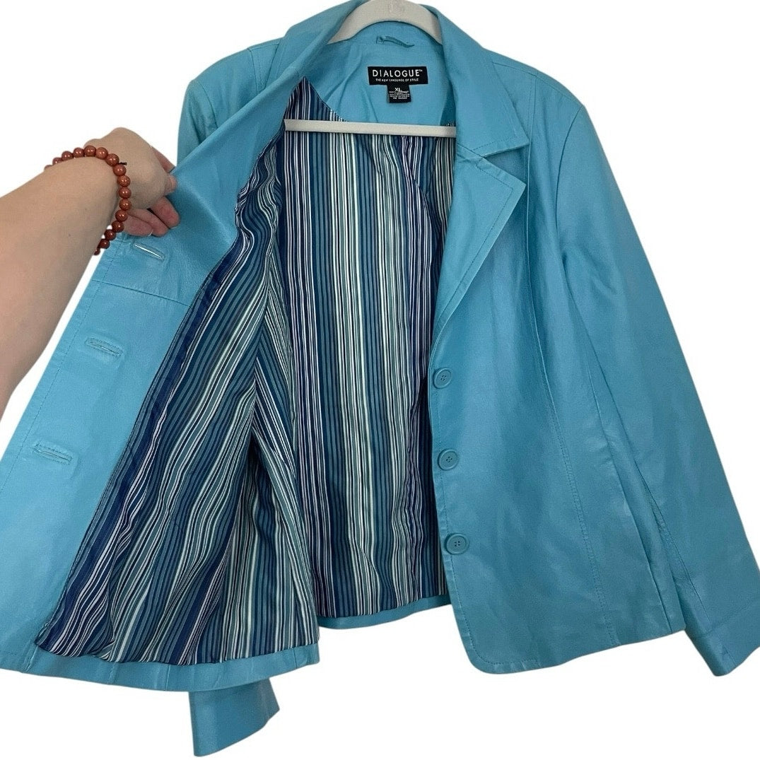 Dialogue Vintage 90s Blue Genuine Leather Blazer Jacket