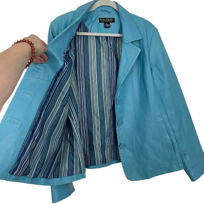 Dialogue Vintage 90s Blue Genuine Leather Blazer Jacket