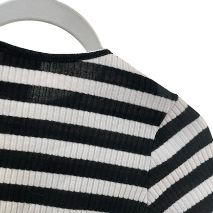 Love Culture Black & White Striped Ribbed Cropped Top