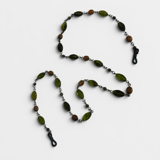 Vintage Green & Bronze Beaded Glasses Chain