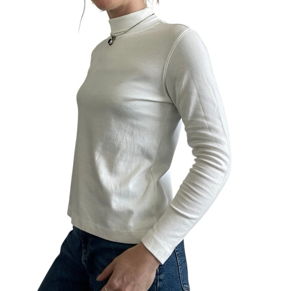 Lands' End White High Neck Long Sleeve Top