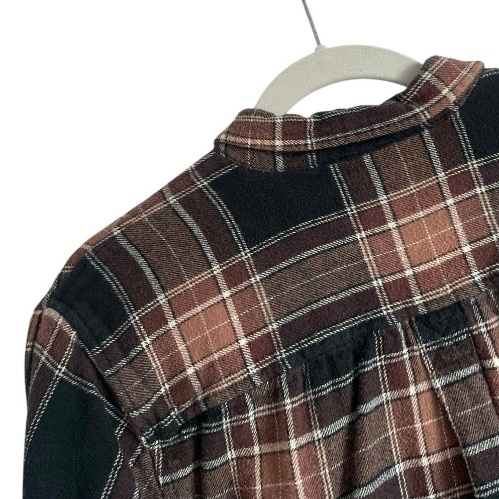 PacSun Mens Brown & Black Plaid Long Sleeve Button Down Shirt