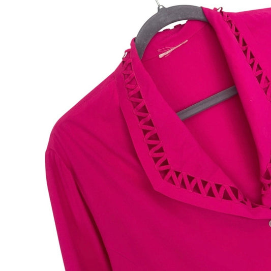 Vintage Pink Geometric Cutout Button Down Long Sleeve Blouse