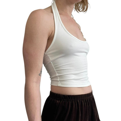 SHEIN White One Shoulder Gold Chain Strap Halter Neck Cropped Top