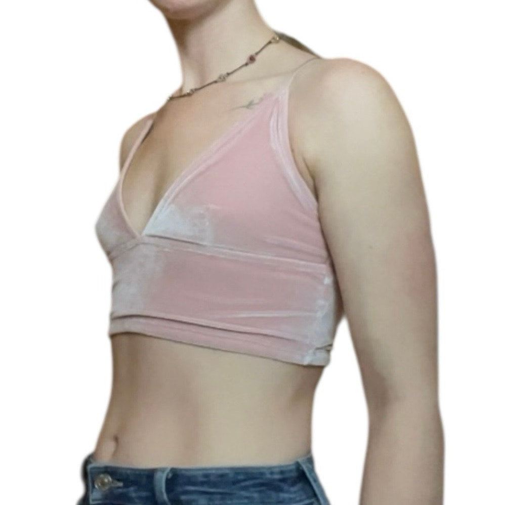 Divided by H&M Pink Crushed Velvet Cropped Plunge V-Neck Tank Top