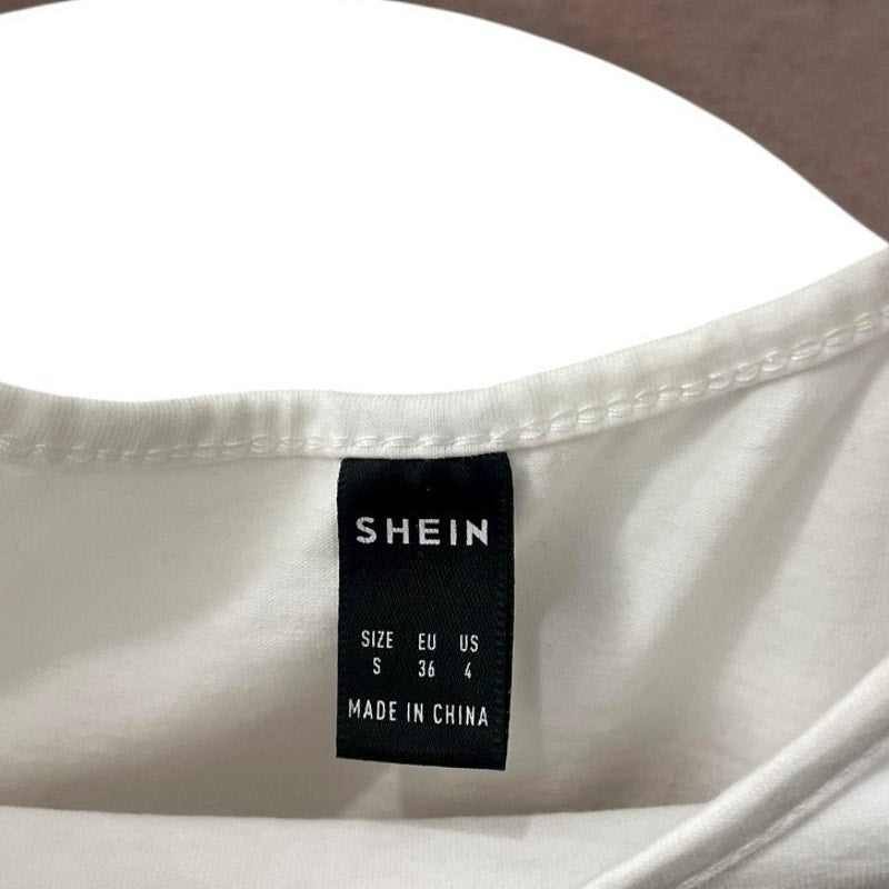 SHEIN White Short Sleeve Knot Front Cropped Top
