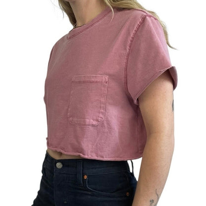Goodfellow & Co Pink Distressed Cropped Short Sleeve Tee