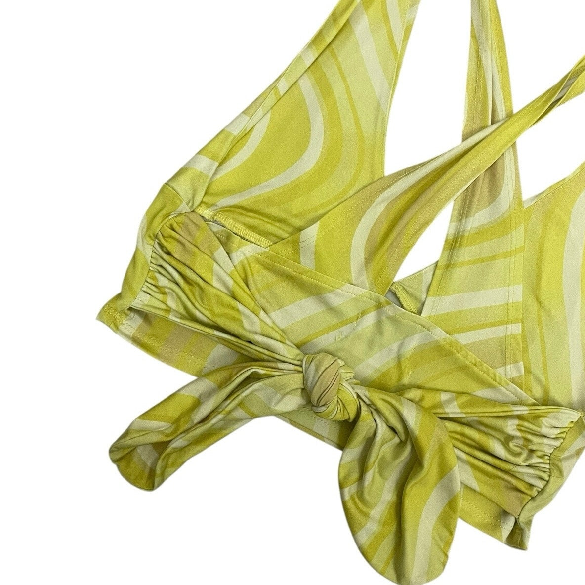 Urban Outfitters Yellow Striped Cross Tie Back Cropped Plunge Neck Top