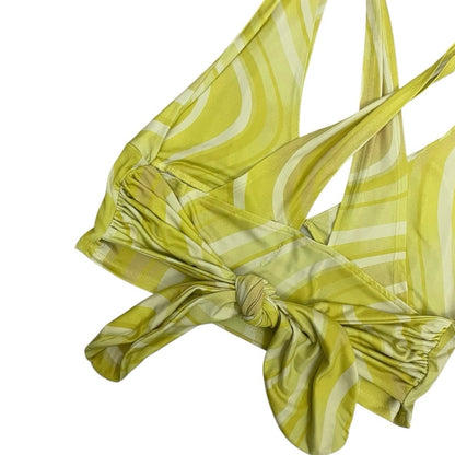 Urban Outfitters Yellow Striped Cross Tie Back Cropped Plunge Neck Top