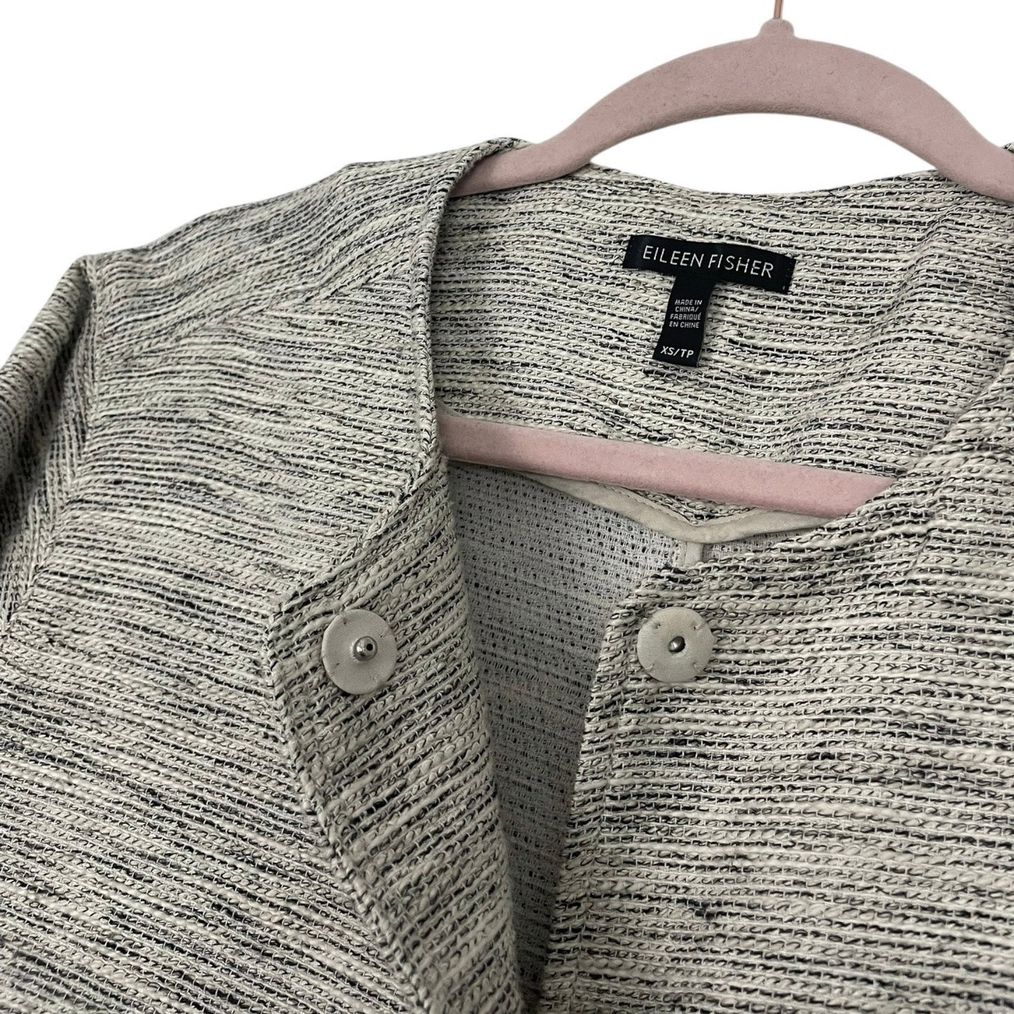 Eileen Fisher Grey Snap Button Down Cropped Sleeve Jacket