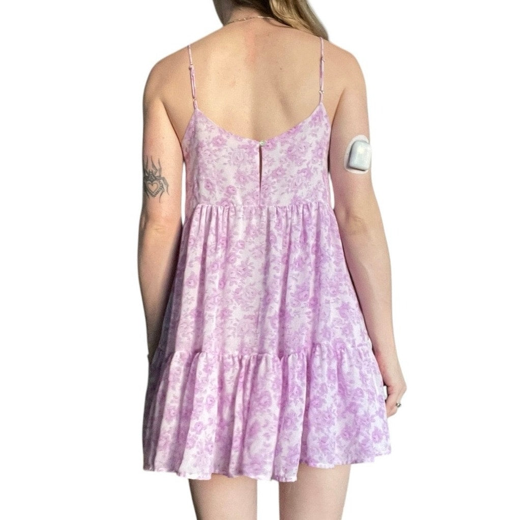 Forever 21 Purple Floral Tiered Billowy A-Line Mini Dress