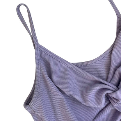 Light Purple Cropped Knot Front Ribbed Tank Top