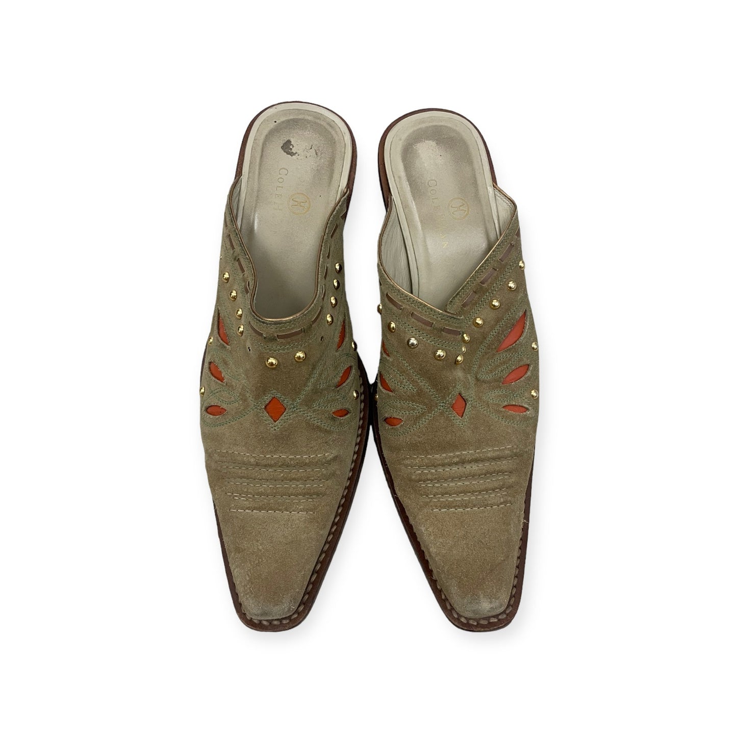 Cole Haan Tan Western Embellished Leather Heels