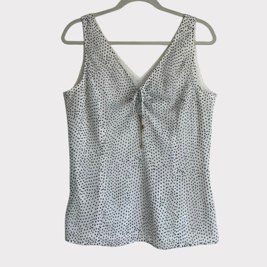 Doncaster White & Black Polka Dot Sheer V-Neck Tank Top Blouse
