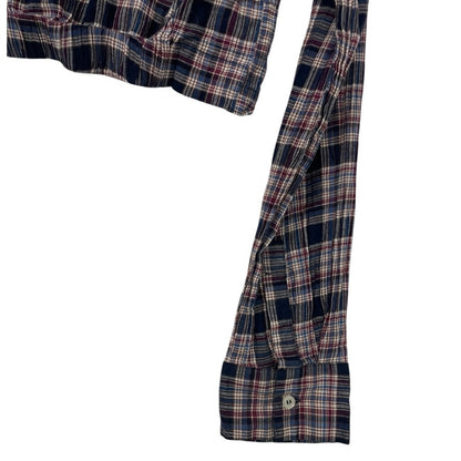 Blush BJ Navy Blue & Red Plaid Cropped Knot Front Button Down Shirt