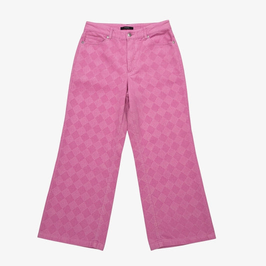Forever 21 Pink Checkered Corduroy High Rise Wide Leg Pants