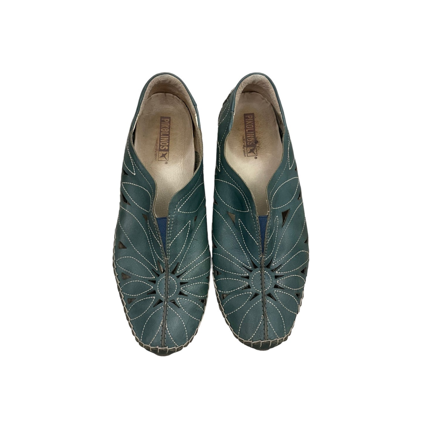 Pikolinos Teal Green Genuine Leather Cutout Flats