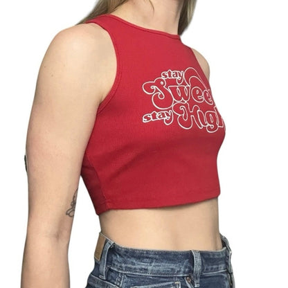 SHEIN Red Cropped Graphic Ribbed Tank Top