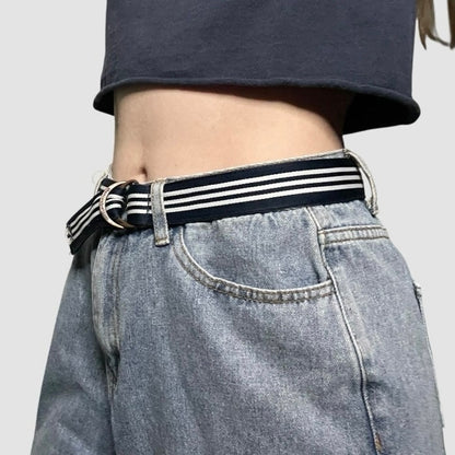 Abercrombie & Fitch Navy Blue + White Striped D-Ring Canvas Belt