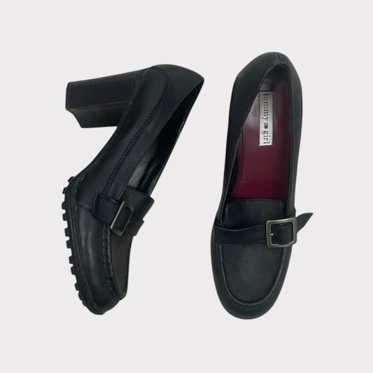 Tommy Girl Black Genuine Leather Buckle Toe Heels