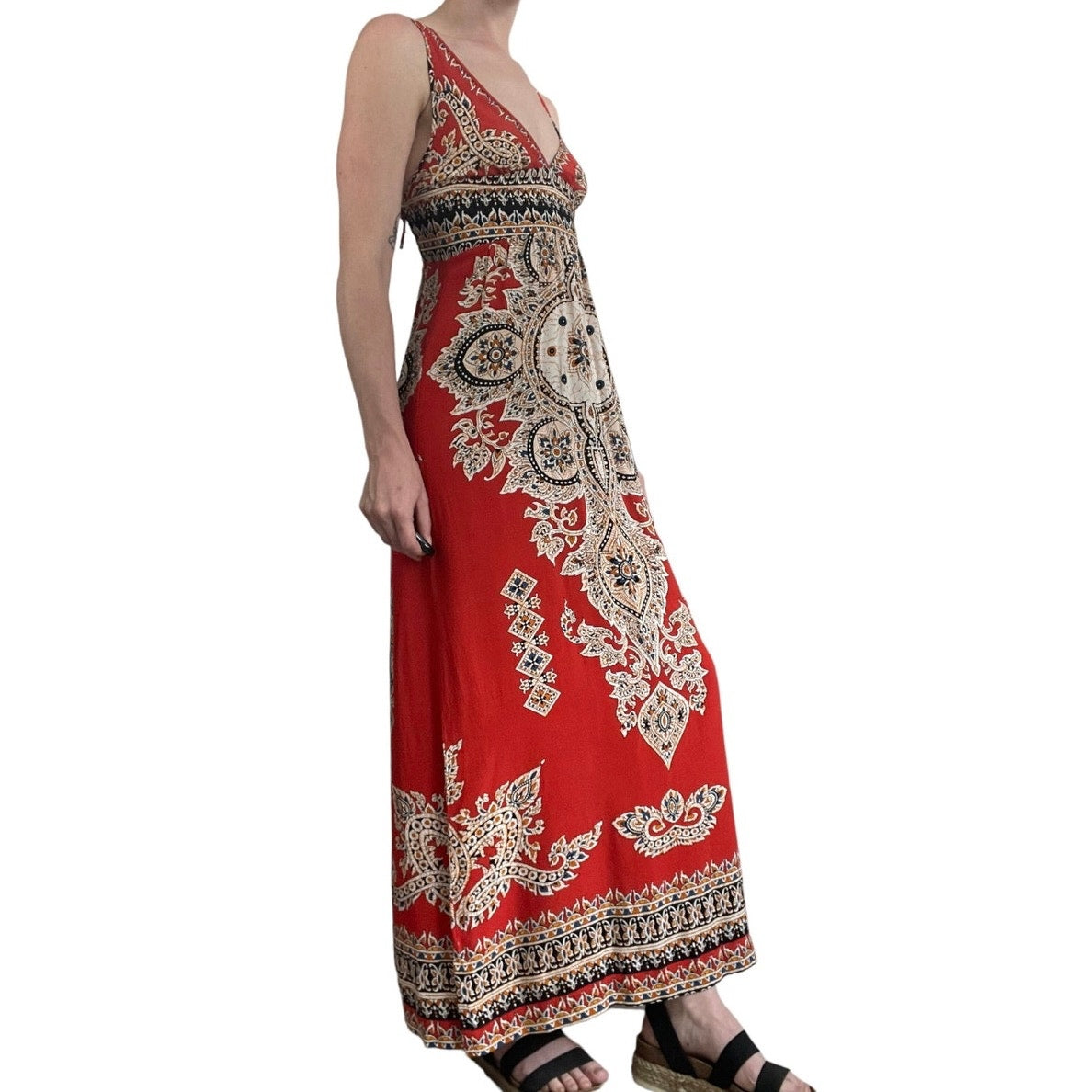 Afuadani Boho Red A-Line Maxi Dress