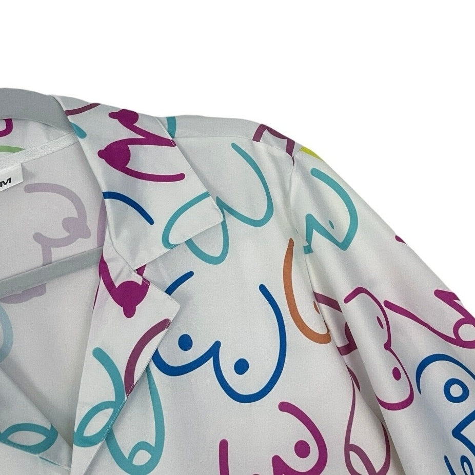 Unisex Colorful Breast Print Short Sleeve Button Down Shirt