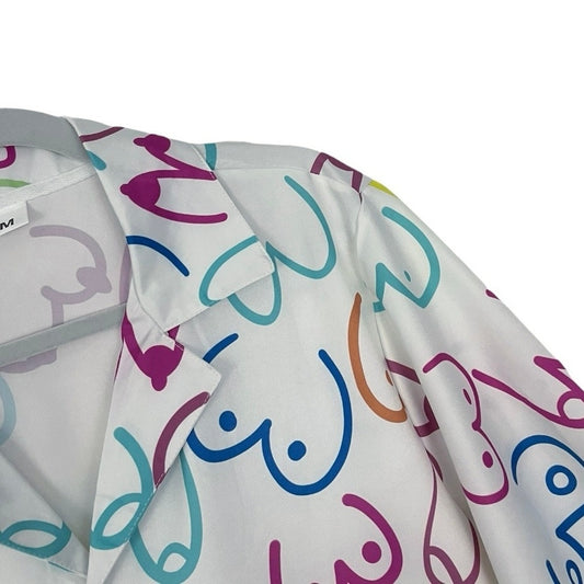 Unisex Colorful Breast Print Short Sleeve Button Down Shirt