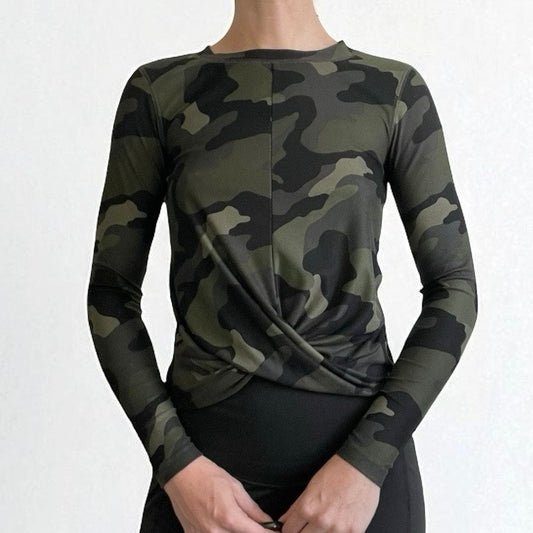 Old Navy Active Breathe On Green Camouflage Long Sleeve Faux Wrap Top