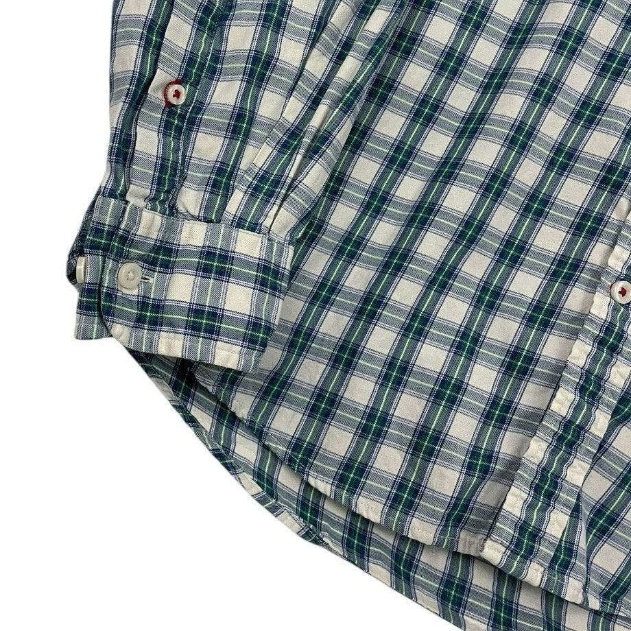 Tommy Hilfiger Mens Green & Blue Plaid Classic Fit Long Sleeve Button Down Shirt