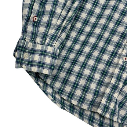 Tommy Hilfiger Mens Green & Blue Plaid Classic Fit Long Sleeve Button Down Shirt