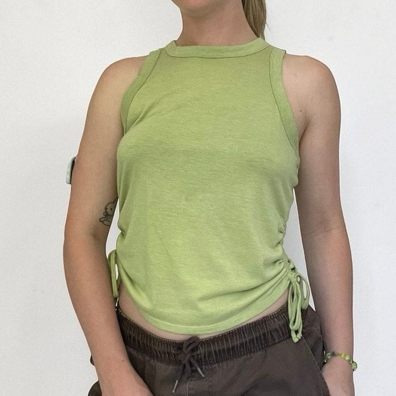 SO Lime Green Ruched Side Tie Tank Top
