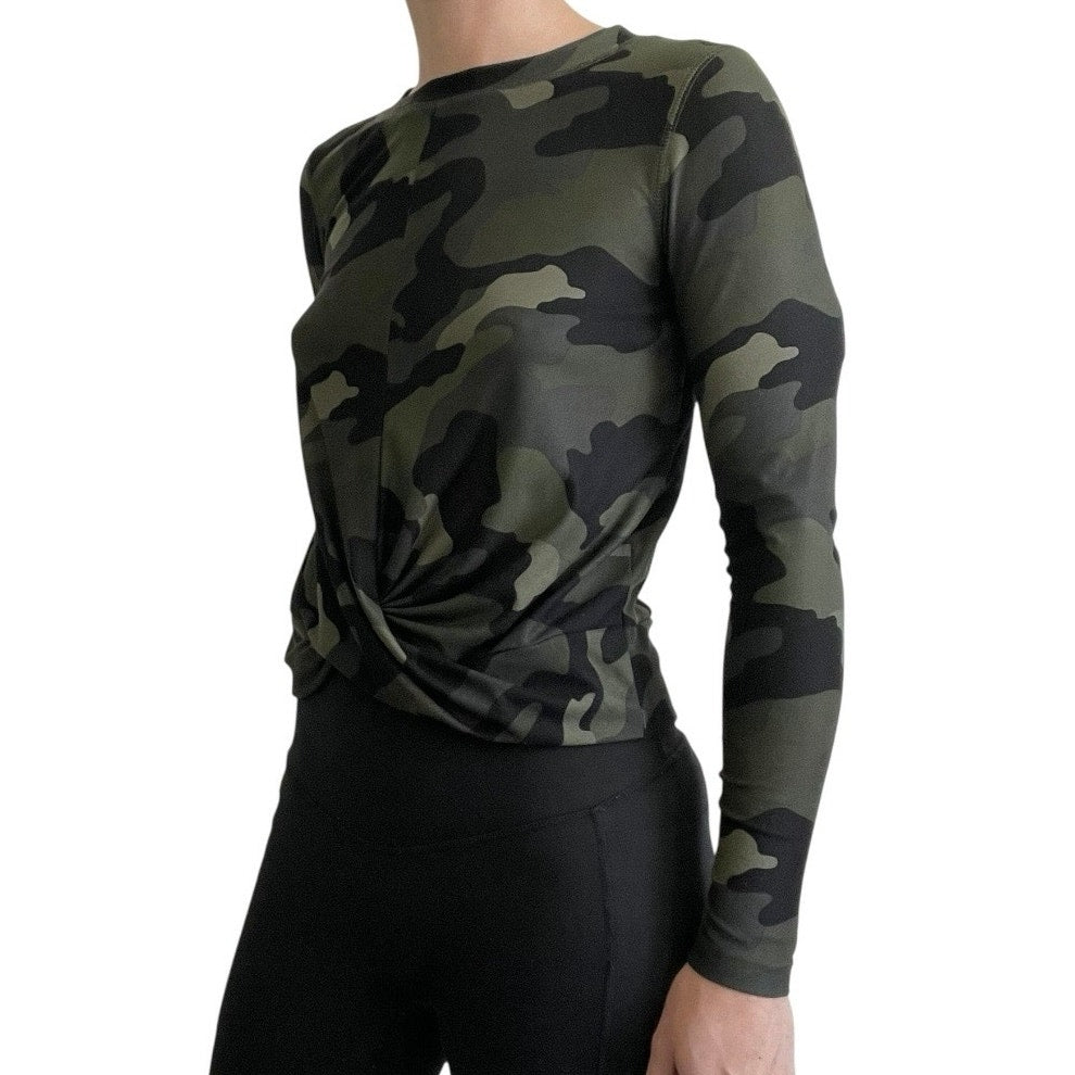 Old Navy Active Breathe On Green Camouflage Long Sleeve Faux Wrap Top