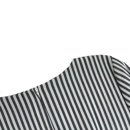 D.B.Y. Ltd Vintage Grey & White Striped Button Down Cutout Neck Maxi Dress