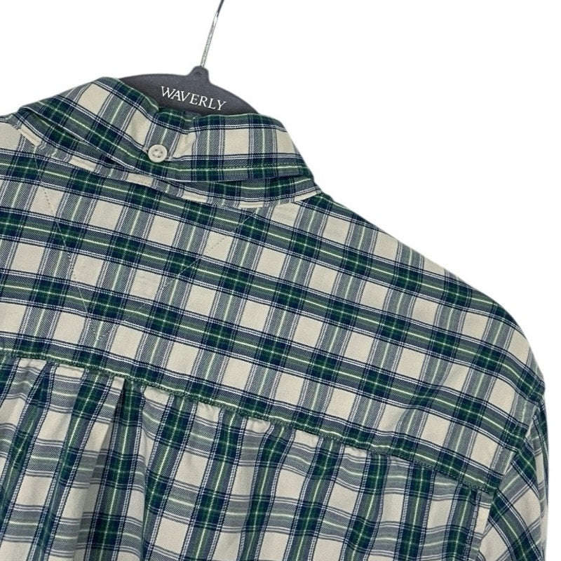 Tommy Hilfiger Mens Green & Blue Plaid Classic Fit Long Sleeve Button Down Shirt