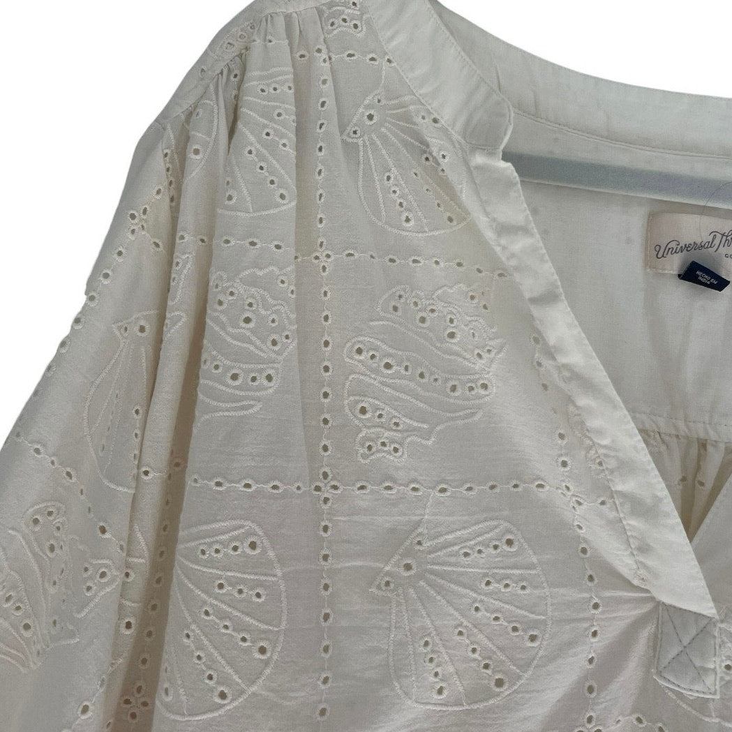Universal Thread Cream Shell Eyelet Embroidered Puff Sleeve Blouse