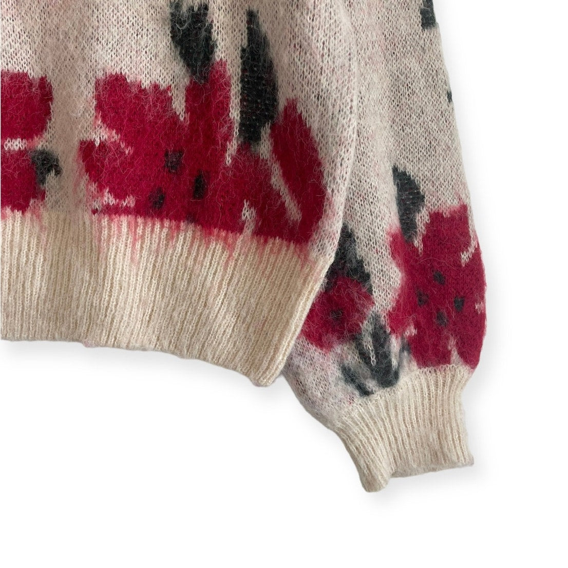 Zuiki Cream and Red Floral Knit Sweater