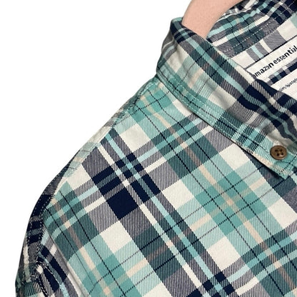 Amazon Essentials Mens Blue Plaid Slim Fit Long Sleeve Button Down Shirt