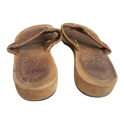 Franco Sarto Nehru Brown Suede Leather Bead Embellished Flip Flip Sandals