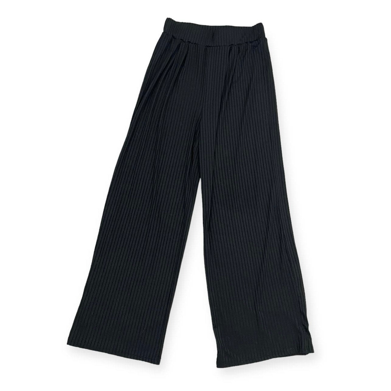 Soft & Stretchy Black Ribbed Loose Wide Leg Pants