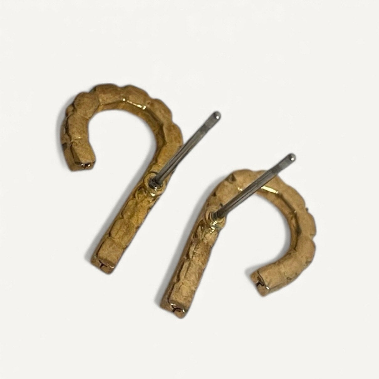 Vintage Red & Silver Rhinestone Candy Cane Pendant Gold Stud Earrings