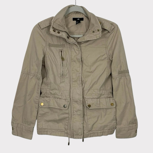 H&M Beige Denim Zip Up Utility Jacket