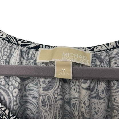 Michael by Michael Kors Black & White Paisley Quarter Sleeve Blouse
