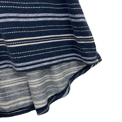 Lucky Brand Navy Blue & White Boho Striped Long Crewneck Top