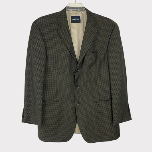 Nautica Green and Navy Blue Gingham Mens Blazer Suit Coat