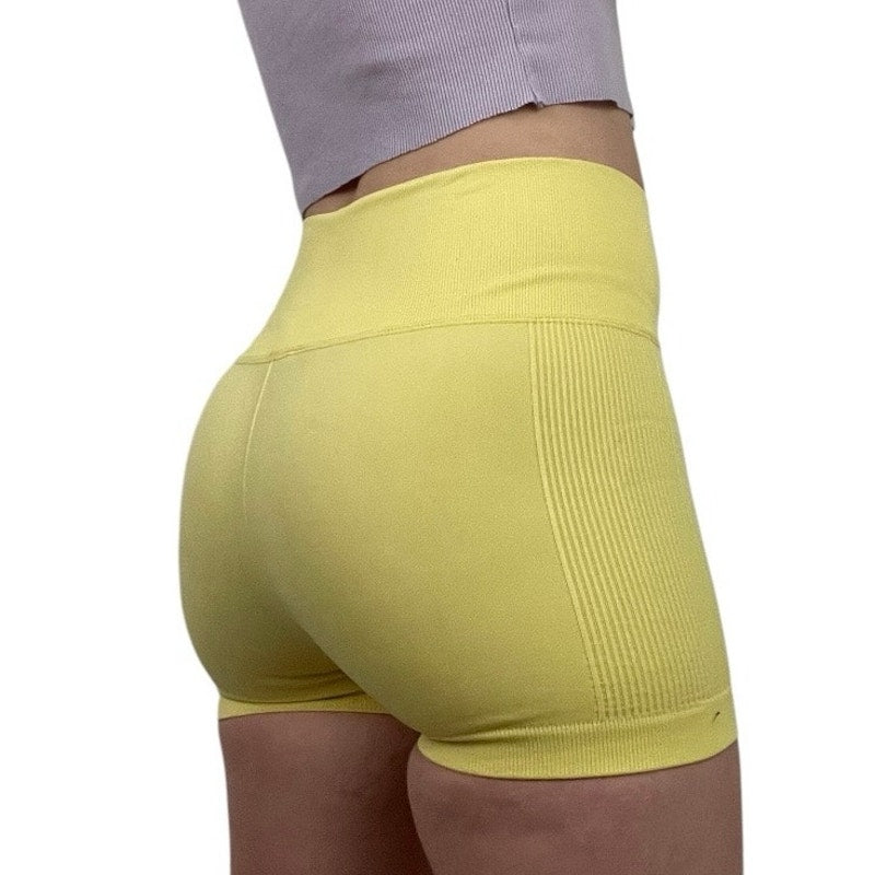 Forever 21 Yellow Ribbed Athletic Mini Spandex Shorts