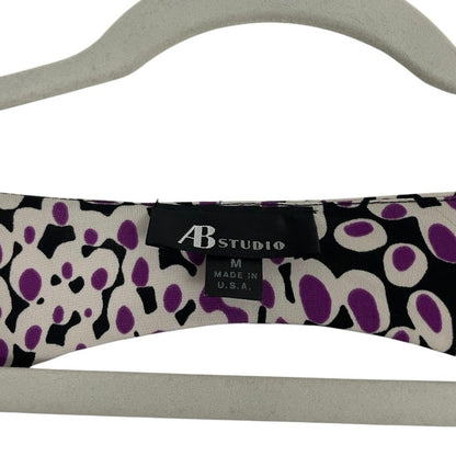 AB Studio Purple Abstract Print Short Sleeve Cutout Back Blouse