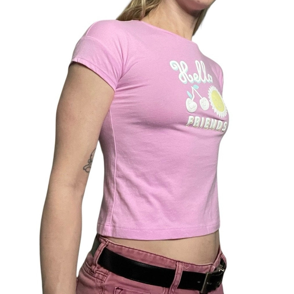 365 Kids Pink Hello Friends Girls Graphic Short Sleeve Y2K Baby Tee
