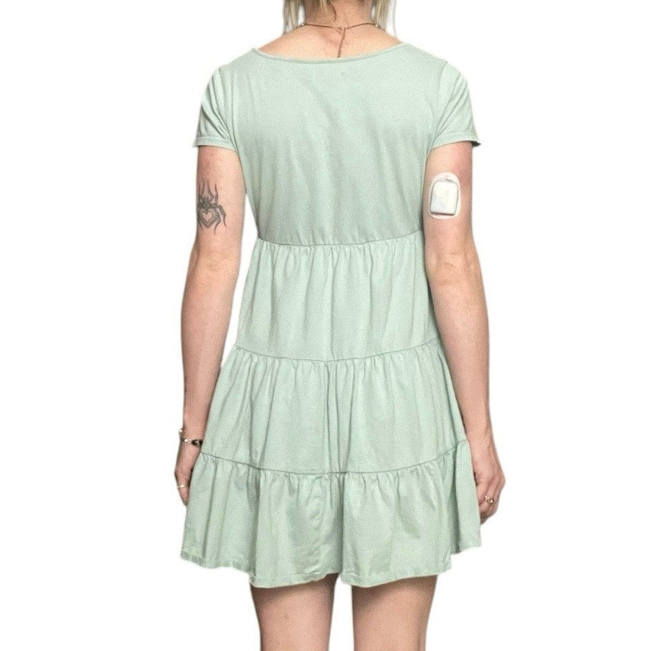 Wild Fable Light Green Tiered Short Sleeve A-Line Mini Dress