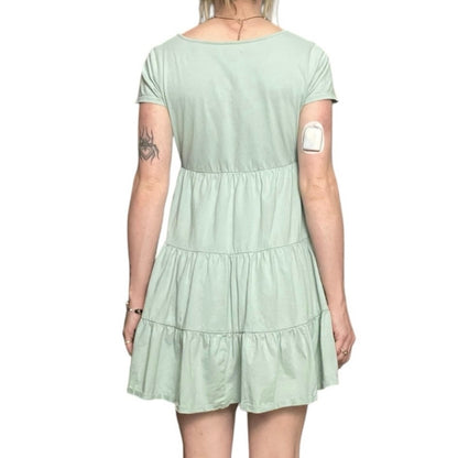 Wild Fable Light Green Tiered Short Sleeve A-Line Mini Dress